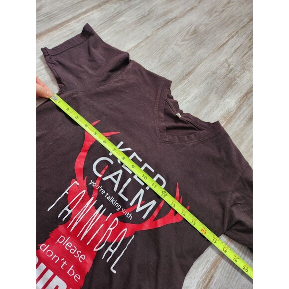 NBC Hannibal Fannibal Shirt V Neck Black Short Sleeve Keep Calm Womens sz M - Picture 5 of 7